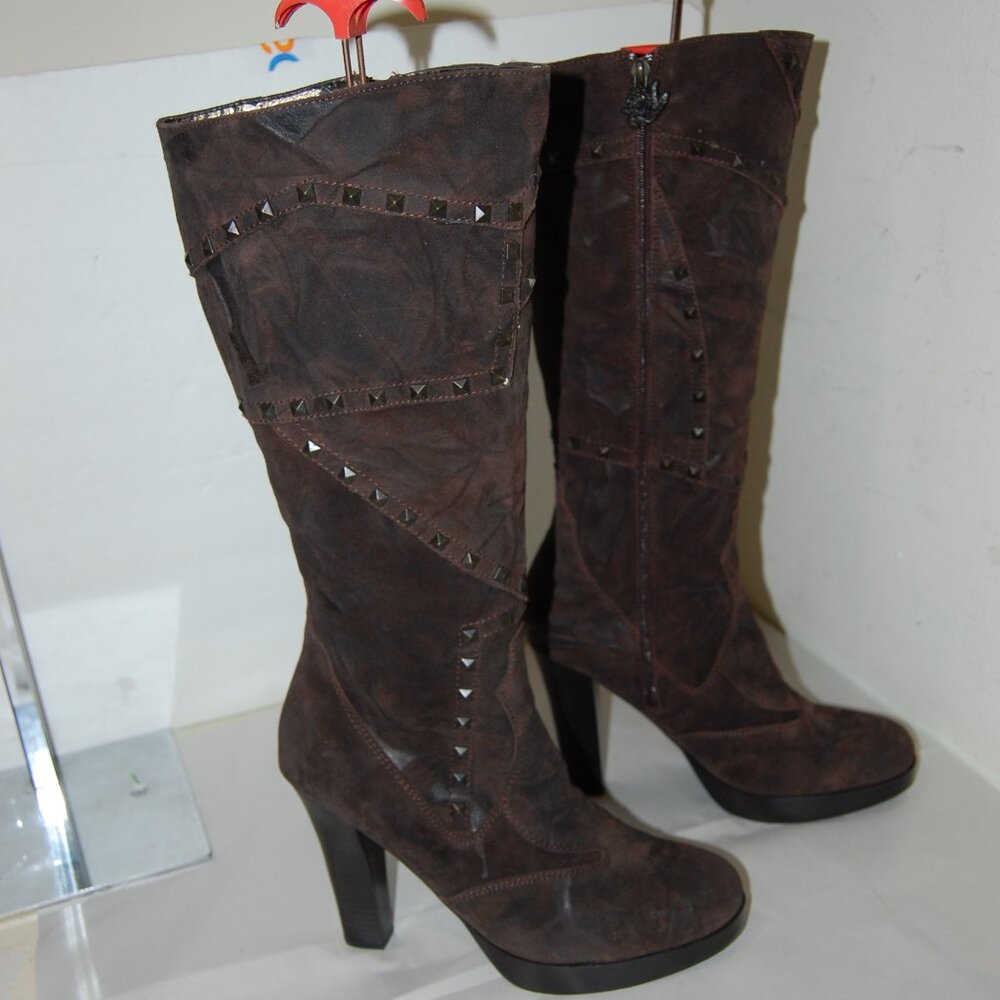 9.5❤️ Mark Nason oiled Leather Over Knee High Heels Tall Platform BOOTS OTK